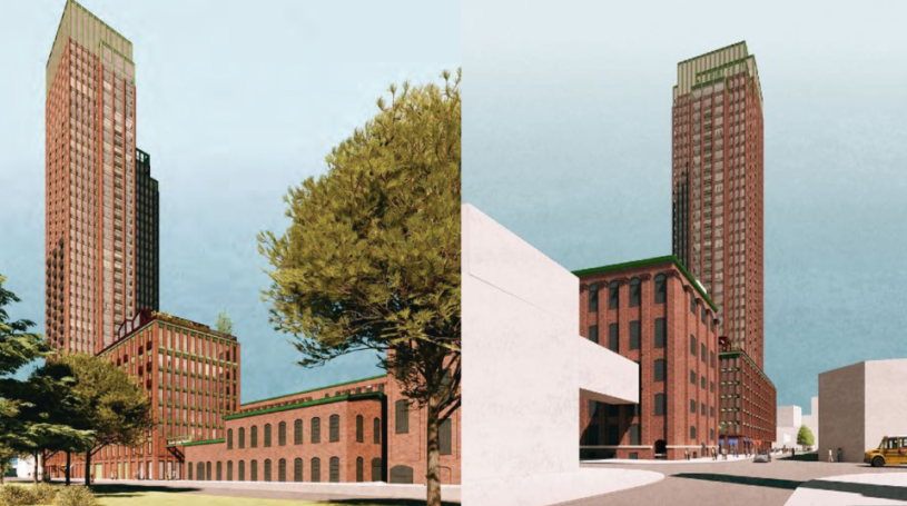 Developers have proposed building a 37-storey residential tower and lower level hotel within the Toronto Carpet Factory campus in Liberty Village.Allies and Morrison Architects Inc. for Hullmark